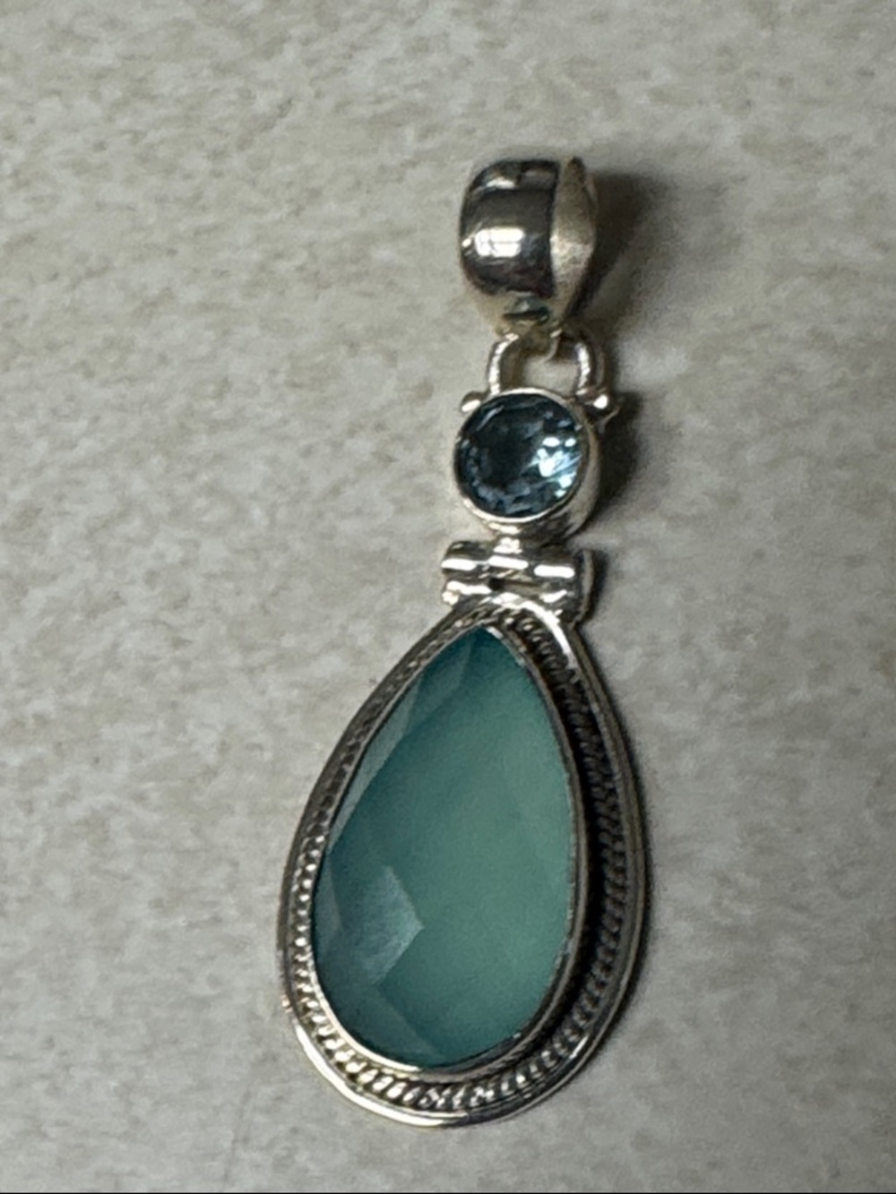 Sterling Silver Aqua chalcedony and aquamarine atone Pendant - Gemstone